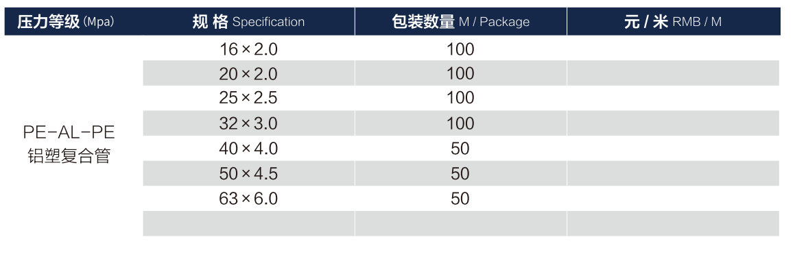 pe al pe aluminum plastic composite pipe