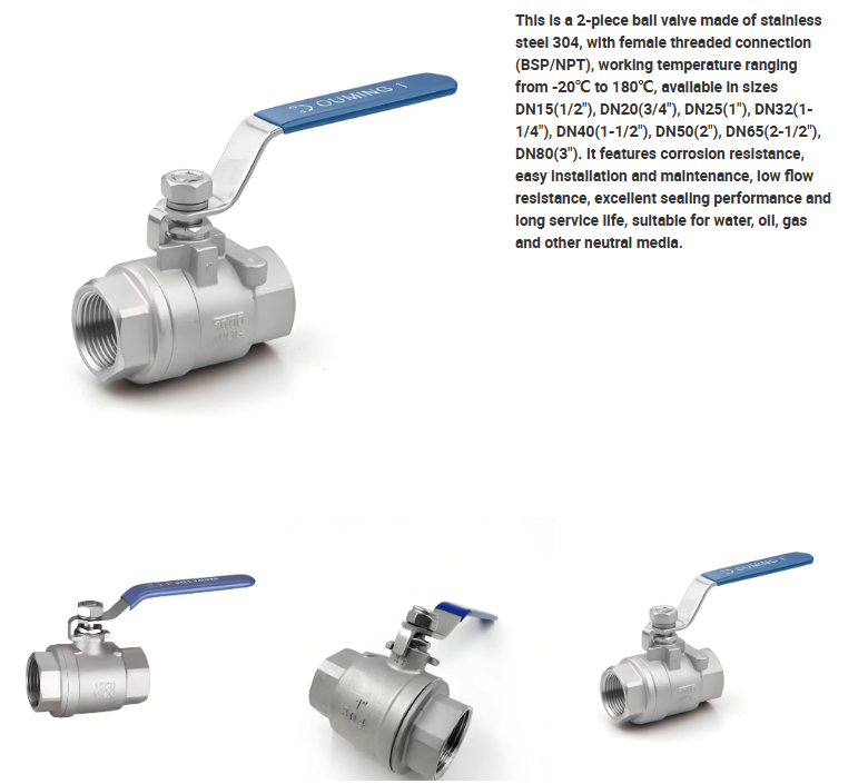 Stainless steel 304 two-piece ball valve
